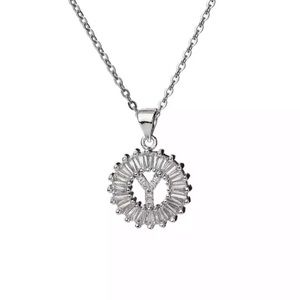 Silver Initial Crystal Pendant Necklace A-Z